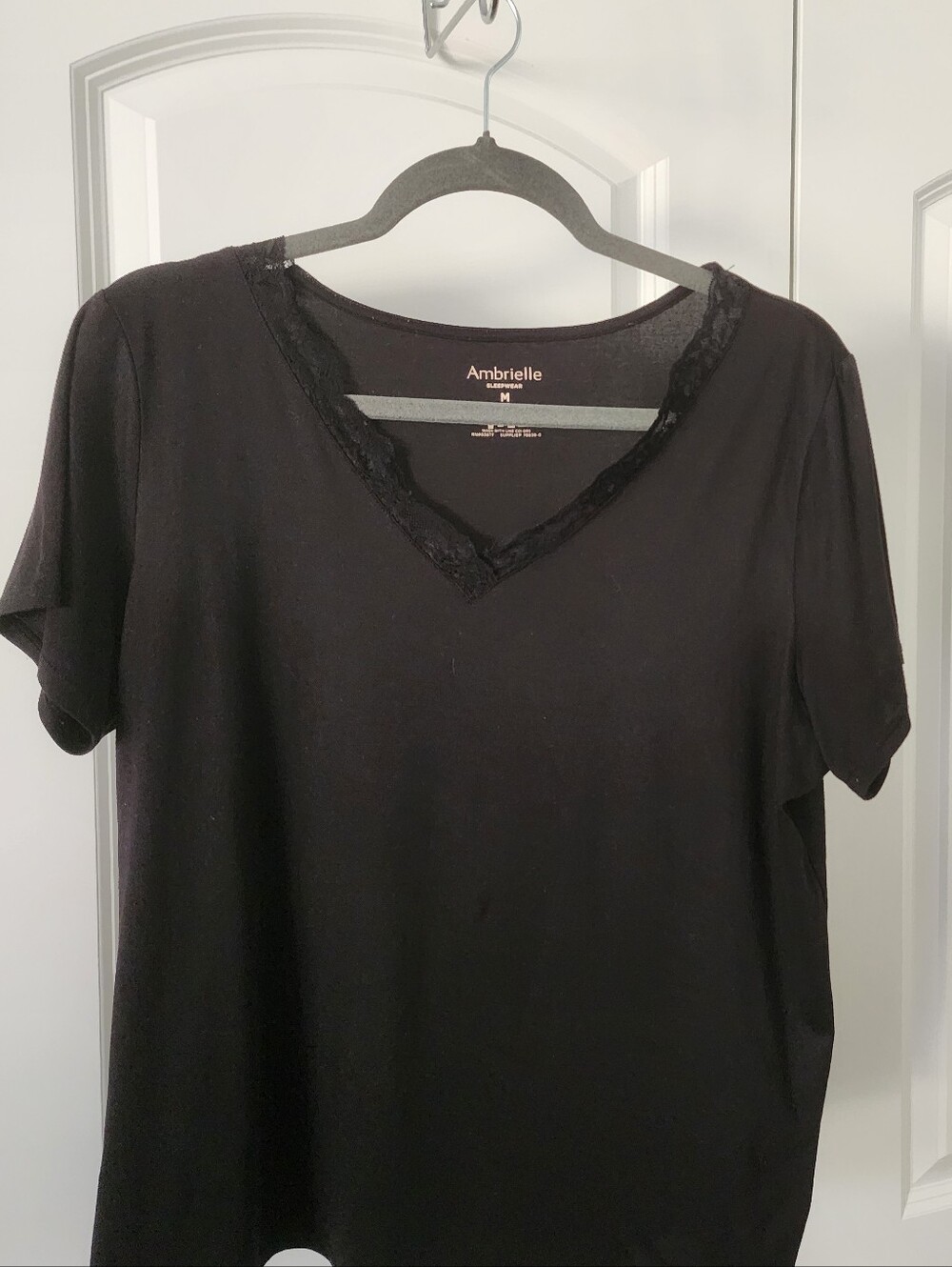 Ambrielle Black Lace-Trim V-Neck Sleep Tee